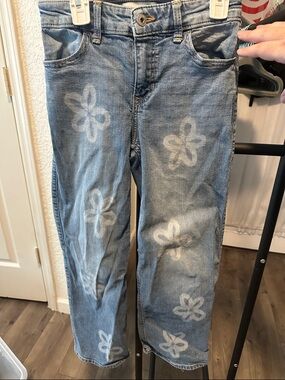 Abercrombie kids flower high rise wide leg jeans